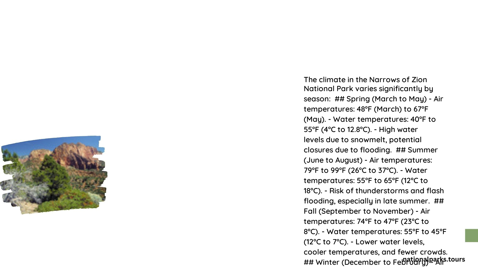 the narrows zion national park climate